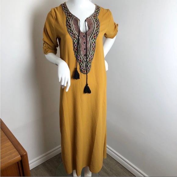 Mustard Yellow Embroidered Maxi Dress - Picture 1 of 10